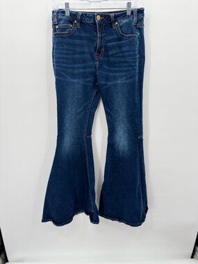Rock & Roll Denim High Rise Bell Bottom Flare Jeans 30x34 Dark Wash Western